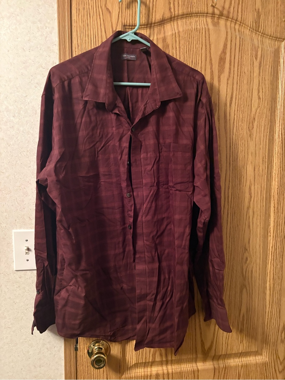 Van Heusen Burgundy Plaid Casual Button-Down Shirt